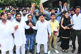 The newly elected panel of the INSO party of Panjab University in Chandigarh on Thursday