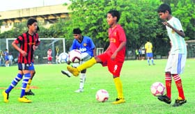 Test of skills Players take part in the trials of Chandigarh Football Academy at the stadium in Sector 32, Chandigarh, on Thursday