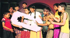 Children perform a play ‘Ji Aya Sahib’ on child labour at Punjab Kala Bhawan, Sector 16, Chandigarh, on Thursday