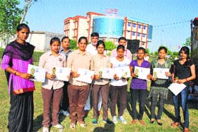 IIET chairman RS Bhola with the winners of a cricket match during the annual sports meet at International Institute of Engineering and Technology, Samani, recently