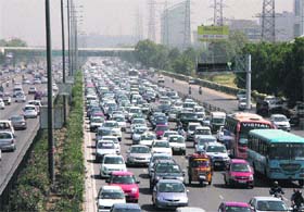 Moving at a snails pace: A view of a traffic jam on the National Highway-8 in Gurgaon