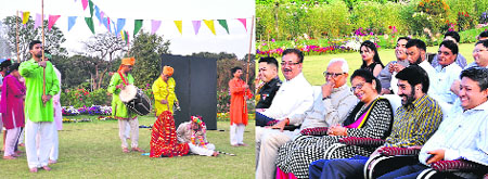 Governor NN Vohra and his wife Usha Vohra enjoy a Dogri play at Raj Bhawan in Jammu on Thursday. 