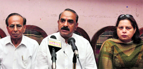 MS Katoch, chairman, Kawa College of Education, addresses mediapersons in Jammu on Thursday.