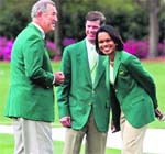 New member Condoleezza Rice with two fellow Augusta National members last Sunday.  AP/PTI