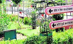 Life-size iron frames with topiary of soldiers being erected at the massacre site at Jallianwala Bagh in Amritsar