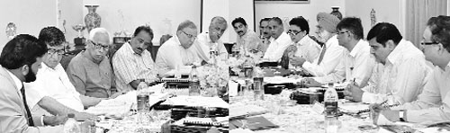 Governor NN Vohra chairs a meeting of the Jammu University Council at Raj Bhawan in Jammu on Friday. 