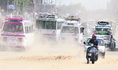 A view of the dilapidated Gangyal road in Jammu on Friday.