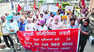 Activists of the CPI hold a rally in Ludhiana on Friday.