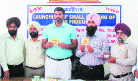 Officials during the launch of milk products at Verka plant in Amritsar, on Saturday.