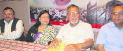 SS Pangti, a former IAS oficer, addresses mediapersons in Dehradun on Saturday. 