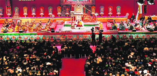 Tibets exiled spiritual leader the Dalai Lama delivers his speech during the European Tibetan Buddhist Conference in Fribourg in Switzerland on Saturday. 