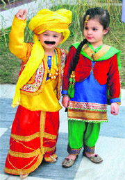 Tinytots of Kidzee school during Baisakhi celebrations in Jalandhar on Saturday. 