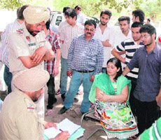 Police records the statement of the deceased builders wife at his residence in Jalandhar on Saturday. 