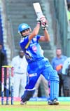 Rohit Sharma plays a shot against Pune Warriors in Mumbai on Saturday. PTI