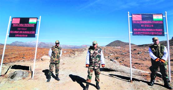 Indian Army personnel at Bumla pass on the India-China border in Arunachal Pradesh. Photo: AFP 