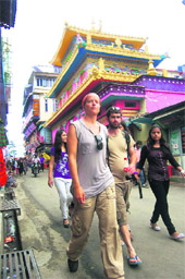 Foreign tourists at McLeodganj on Sunday.