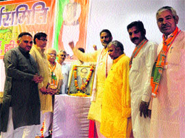 BJP leaders pay tributes to Bhim Rao Ambedkar at the state executive meeting in Sonepat on Sunday.