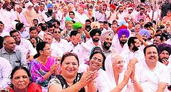 Congress workers participate in a rally on the ocassion of Dr BR Ambedkars birth anniversary in Jalandhar on Sunday