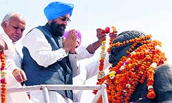 Punjab Congress chief Partap Singh Bajwa pays tributes to Dr BR Ambedkar on the occasion of his birth anniversary in Jalandhar on Sunday