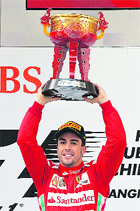 Fernando Alonso of Ferrari won on Sunday, making amends for crashing out of the Malaysian GP. 