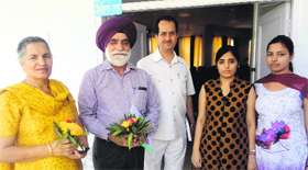 Dr Ranjit Singh Ghuman (second from left) is welcomed at Maur campus.