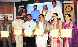 Vocational award winners along with their certificates at Rotary Club in Chandigarh on Monday.