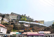 Work in progress at Deen Dayal Upadhyaya Hospital in Shimla on Monday.