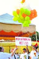 DPG PL Gupta (second from left) releases balloons at the opening ceremony of the Inter-Battalion Sports Meet at Guls