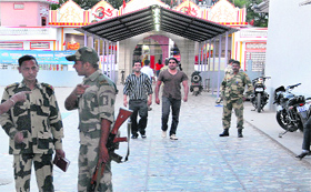 BSF personnel deployed to beef up the security to maintain peace following the SC decision to hang Devinderpal Singh Bhullar in Jalandhar.