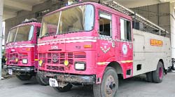 Fire-fighting vehicles in a bad shape in Ludhiana. Photo: Inderjeet Verma