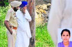 The father of the victim outside the mortuary at the Civil Hospital in Ludhiana on Monday; and the deceased, Tajinder Kaur (inset). Tribune photo: Himanshu Mahajan 