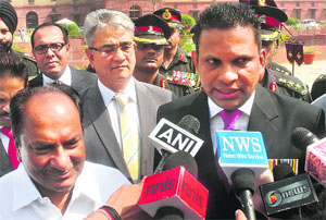 Defence Minister AK Antony with his Maldives counterpart Mohamed Nazim (R) at South Block in New Delhi on Monday. Nazim is on a six-day official visit to India.