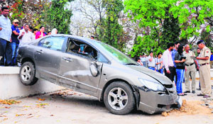 The Honda Civic car that met with an accident on the PU campus on Tuesday. 