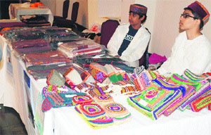 A stall selling shawls and other handicrafts of Himachal in India Community Centre at Milpitas in California