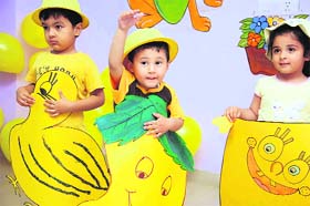 Tiny tots of Cherubs The Preschool celebrate Yellow Day in Ludhiana on Tuesday