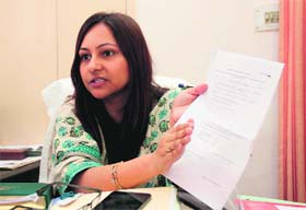 MC Commissioner Isha Kalia gives details of the saral scheme in Ludhiana on Tuesday
