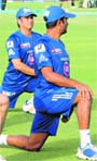 Sachin Tendulkar trains with his MI teammates in Jaipur.  PTI