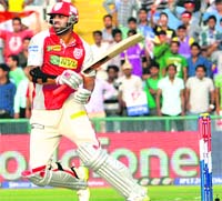 Manpreet Gony hits out in Mohali.  Tribune photo: Pradeep Tewari