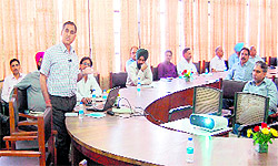 A speaker during the seminar on water management in Amritsar on Wednesday