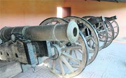 The cannons preserved at the Bathinda Fort date back to the regime of Maharaja Ranjit Singh. Tribune photo: Pawan Sharma