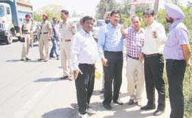 Mohali Deputy Commissioner Varun Roojam (second from right) inspects the site at Kharar on Wednesday