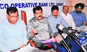 CCBL chairman Dinesh Gupta addresses mediapersons in Jammu on Wednesday