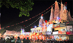 The illuminated Durga Mata Mandir in Ludhiana