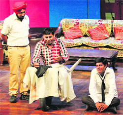 Artists stage a play during the ongoing Comedy Theatre Festival at Punjab Natshala in Amritsar. 