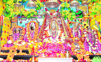 A beautifully decorated temple of Maya Devi in Haridwar on the occasion of the eight-day Navratras festival.