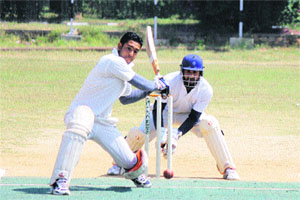 Players in action during the Inter-Department Tournament at University of Jammu grounds in Jammu on Thursday. 