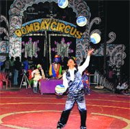 A juggler enthrals the gathering during the inaugural show of the Great Bombay Circus in Bathinda on Friday.