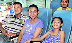 Sandeep Kumar, along with his daughters, on board the train in Chandigarh on Friday