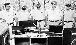 The police shows the recovered stolen items at the Sector 17 police station in Chandigarh on Friday