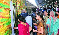 Passengers board the Chandigarh-Amritsar train